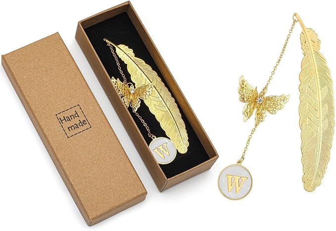 Personalized Initial Metal Butterfly Feather Bookmark for Women Girls Readers Book Lover Birthday Gifts for Women Her Teacher Girlfriend Wife Mom Sister Friend Daughter (Letter F)