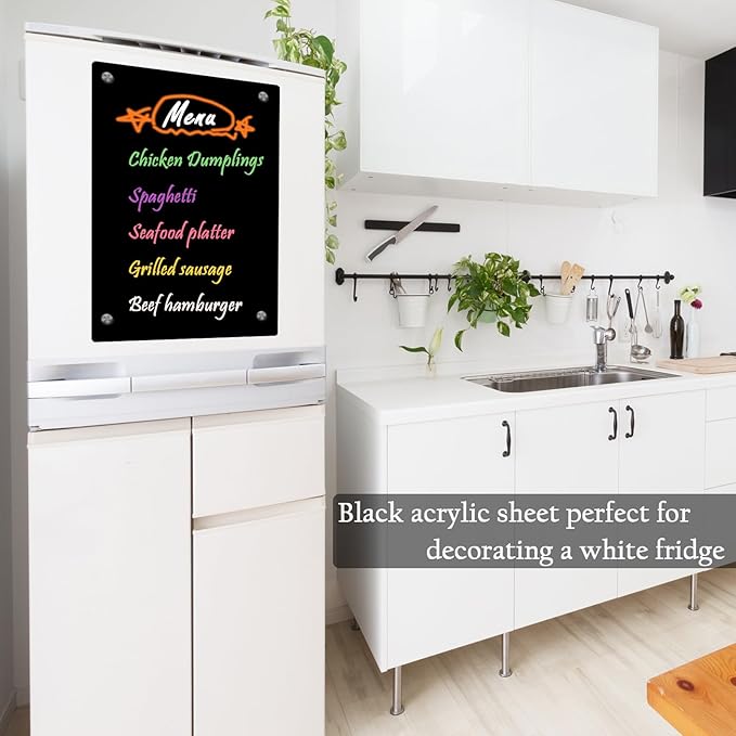 JonXon 8"x12" Acrylic Magnetic Dry Erase Board for Fridge, Clear Acrylic Magnet Calendar for Refrigerator,Includes 6 Magnetic Dry Erase Markers(Black Blank)
