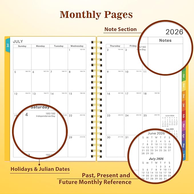 Planner 2026-2027 - Academic Planner 2026-2027, Jul 2026 - Jun 2026, 6.25" × 8.3", Colorful Tabs, Inner Pocket, Strong Twin-Wire Binding, Improving Your Time Management Skill