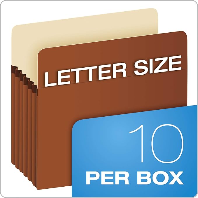 Pendaflex Expanding File Pockets,Letter Size,File Organizer for School,Home or Office,5.25" Expansion,Reinforced with Dupont™ Tyvek® Material,Letter Size,Redrope,10 Per Box (1534G-OX),(Pack of 5)