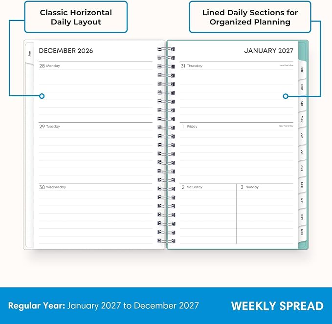 Blue Sky 2027 Weekly and Monthly Planner Calendar, January 2027 - December 2027, 5" x 8", Flexible Frosted Cover, Laminated Tabs, Durable Twin Wire Binding, Chloe
