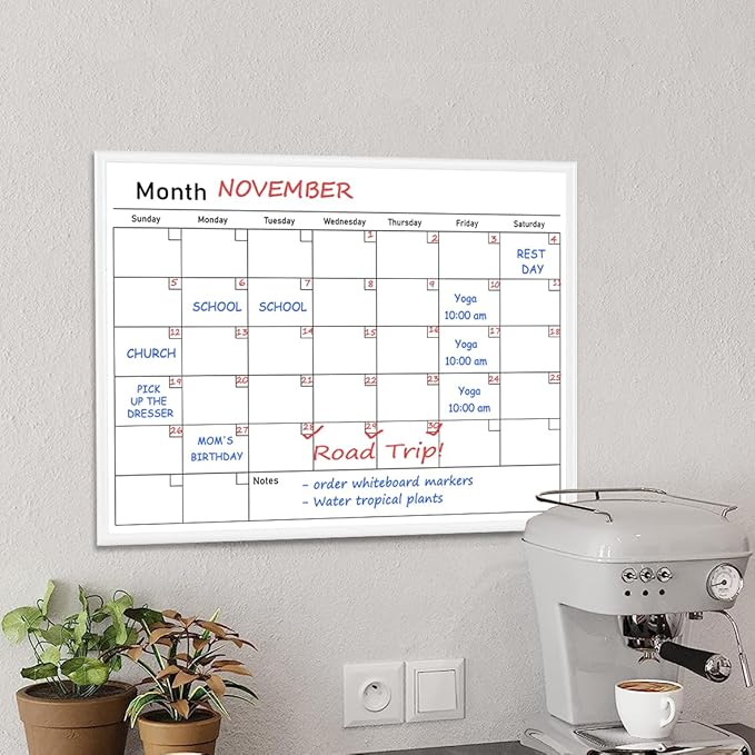 Umtiit Monthly Calendar Dry Erase Whiteboard17.7 x 23.6 inch(45 x 60 cm), White Wood Frame, Magnetic Surface Whiteboard for Planning/Schedule/School Timetable/Memo(WH-4560C,US)