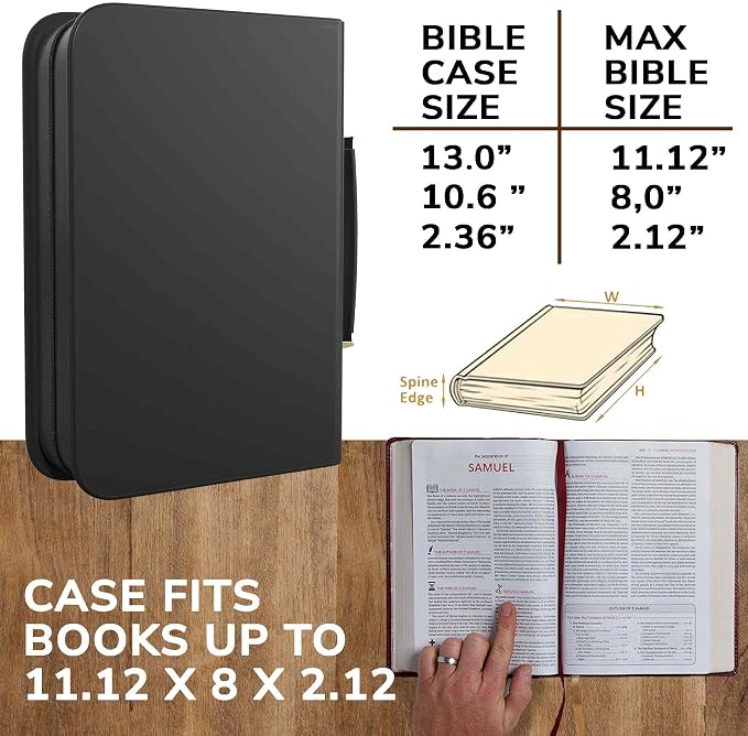 DEHITE Bible Cover Case for Men – Bible Carrying Case for Men – Black Extra Large Holder – Bag Fits Book 11.12 x 8 x 2.12 in – Pen Slots – Zippered Pocket – Premium Faux Leather – Christian Gift