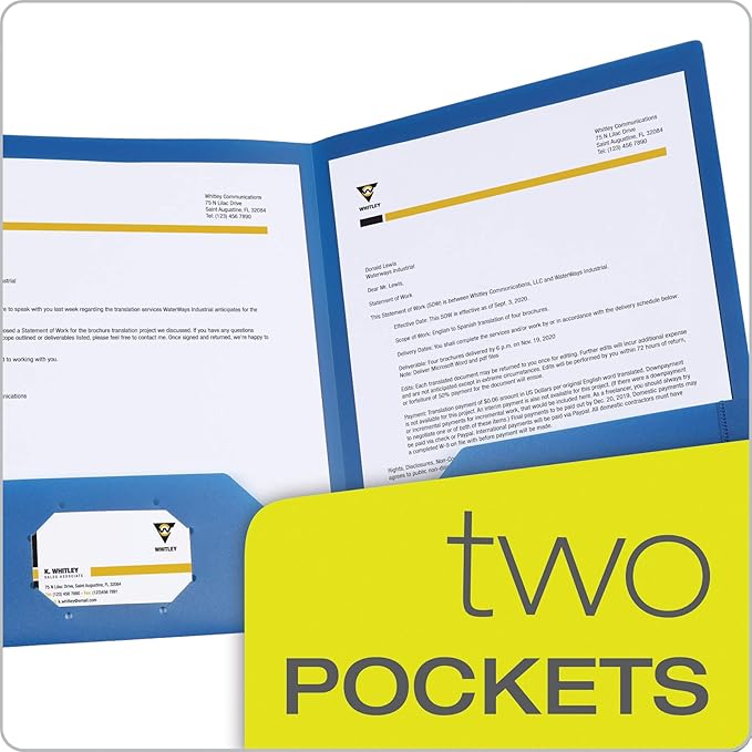 Oxford Folders with Pockets, Durable Plastic, Two Pocket Folders, Assorted Colors (15187), Letter, 6 per Pack (Pack of 8)