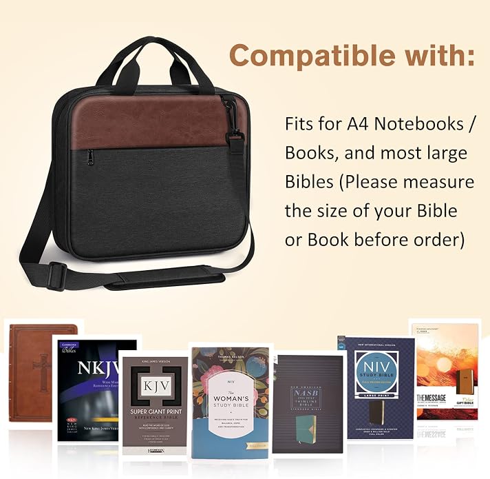 FINPAC Large Bible Cover, Carrying Book Case Church Bag Bible Protective with Zippered Pocket and Handle, Gift for Men Women