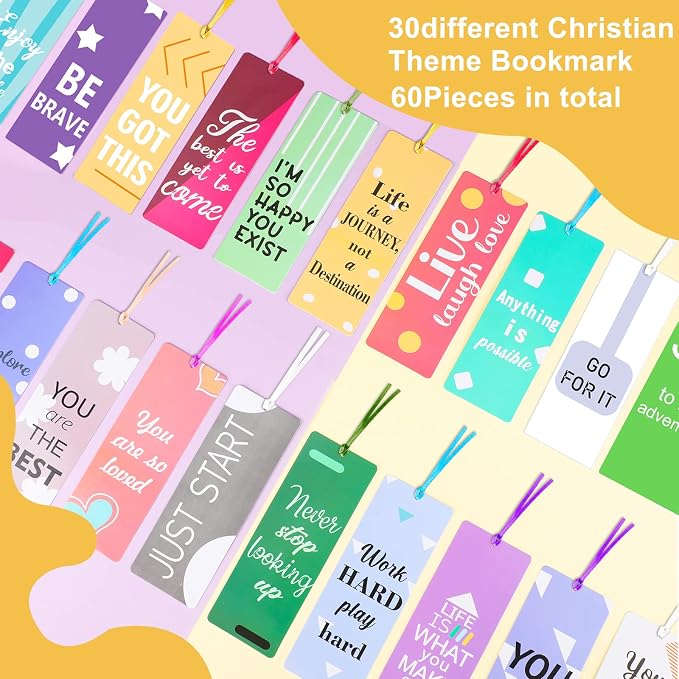 Chinco 60 Pieces Inspirational Bookmarks for Students Motivational Quote Bookmarks Double Sided Positive Affirmation Book Marks for Reading Kids Teens, Classroom Stationary Christmas Party Gifts