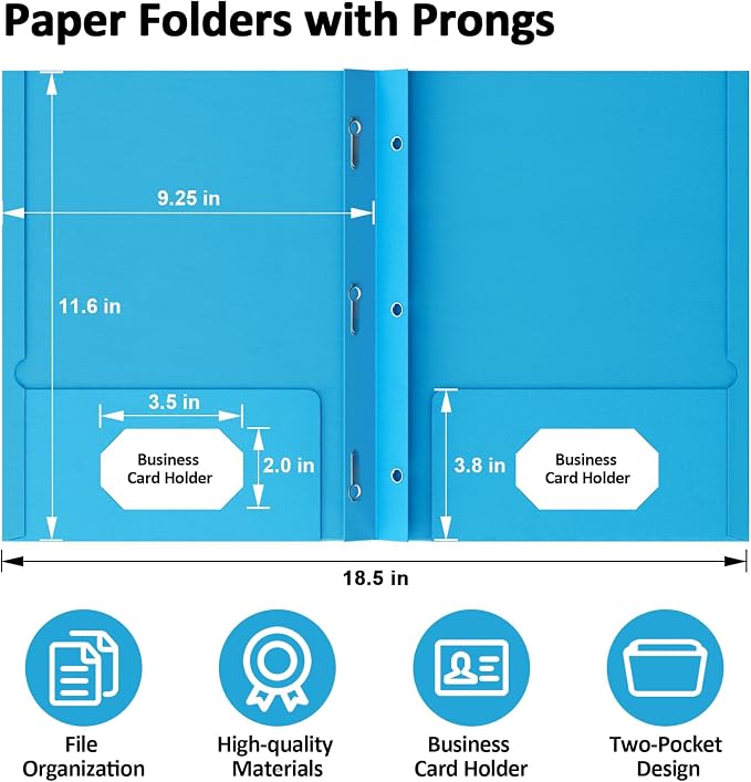 FUCDTEFC 2 Pocket Folders with Prongs, 5 Pack Paper Folders with Pockets and Prongs, File Folders with Fasteners, Heavy Duty Two Pocket 3 Prong Folders for Office School Letter Size, 5 Bright Color