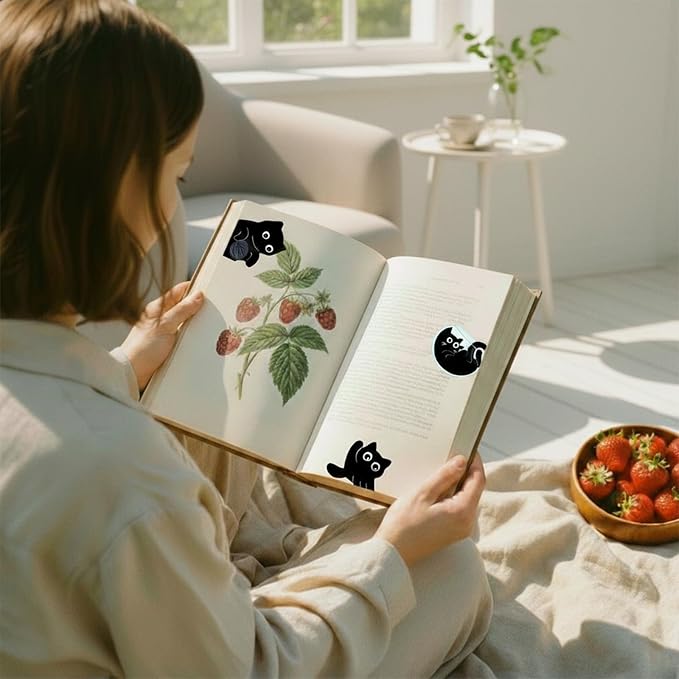 TenKa 10 Pcs Magnetic Bookmarks Cute Black Cat Bookmarks, Bookish Gifts for Book Lovers Women Readers, Kawaii Magnet Book Markers Reading Accessories Cat Themed Gifts for Teachers