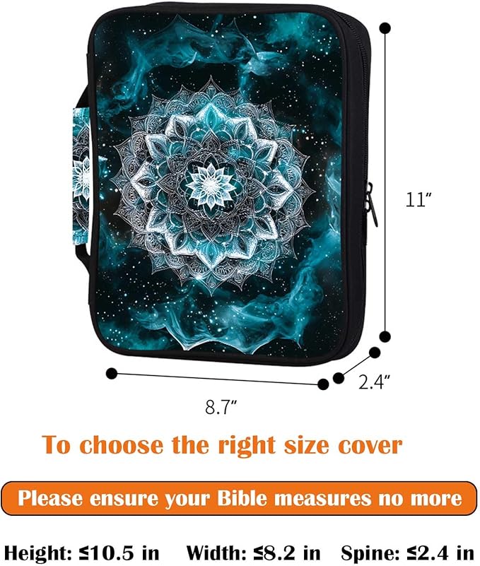 Teal Mandala Bible Cover for Women with Zipper Handle and Pockets, Boho Mandala Bible Bag Case Organizer, Scripture Carrying Case for Church Bible Study, Christian Gifts for Women