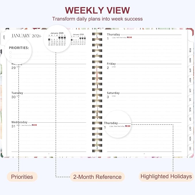 2026 Planner, Weekly and Monthly Calendar Academic Planner, Jan 2026 - Dec 2026, Planning Agenda Book for Desk Accessories and School Supplies - A5 (6.3'' x 8.5'')