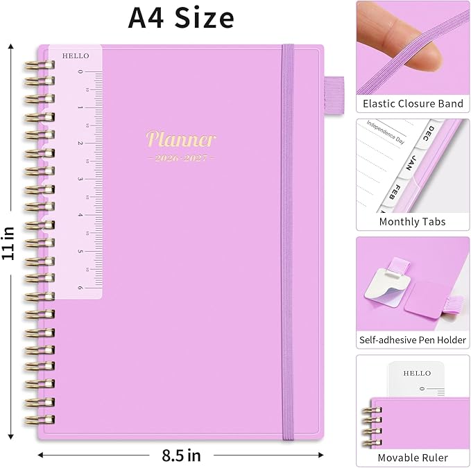 AHGXG Academic Planner 2026-2027, July 2026 - June 2027, Weekly and Monthly, 8.5" x 11", Calendar, Agenda for Women, Teacher, Student, School, 12-Month Tabs (Purple)