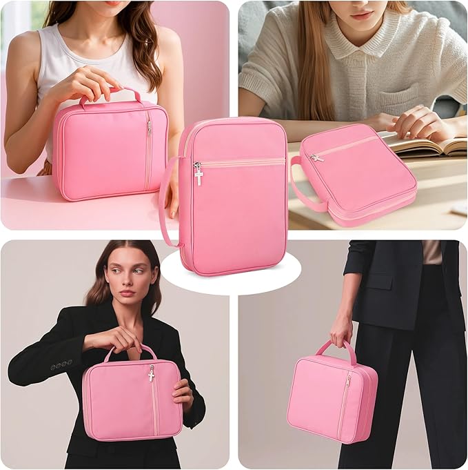 Bible Cover with Durable Handle, Carrying Book Case Church Bag Bible, Protective with Zippered Pocket, Bible Study Accessories Supplies, Gift for Mother Lady Women Men(Pink)