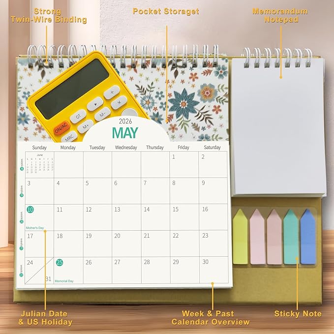 Small Desk Calendar 2026, Standing 2026 Desk Calendar, Jan 2026 to Dec 2026, 8" x 10", Monthly Flip Desktop Calendar with To Do List, Your Personal Desk Planner Orgazier with Pocket for Work Office