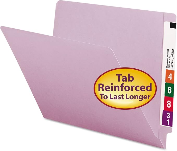 Smead 25410 Colored File Folders Straight Cut Reinforced End Tab Letter Lavender 100/Box
