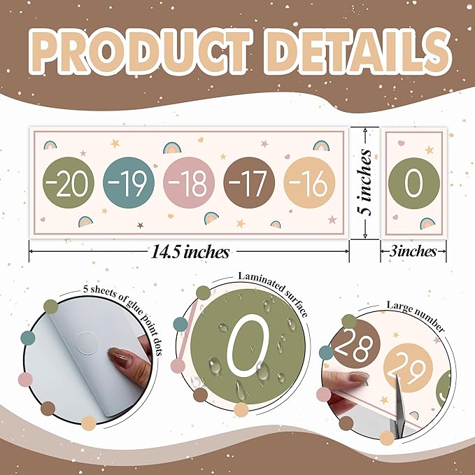 29 Pieces Number Line for Classroom Wall -20 to 120 Number Line Bulletin Board Border Boho Rainbow Classroom Decorations Math Posters for Teachers
