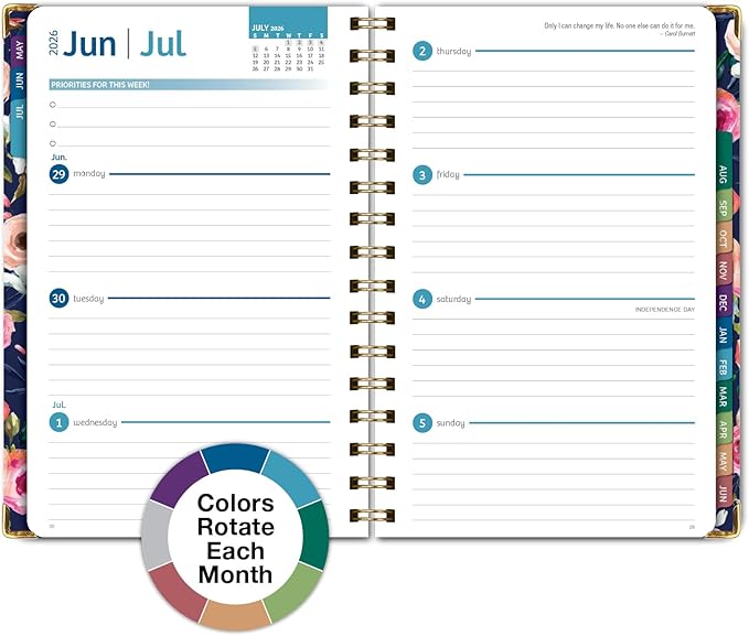 HARDCOVER Academic Year 2026-2027 Planner: 14 Months (May 2026 Through June 2027) 5.5"x 8" Daily Weekly Monthly Planner Yearly Agenda. Bookmark, Pocket Folder and Sticky Note Set (Small Navy Floral)