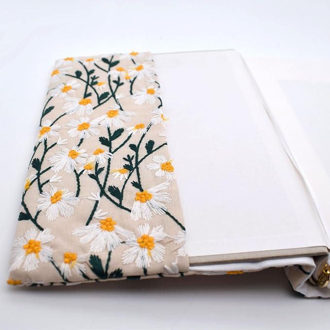 BLBMH 10x7 Book Cover | Handmade Non-Stretch Fabric Bible Cover with Bookmark | Washable Large Hardcover Paperback Protector | Privacy Reading Gift for Women - Daisy 2
