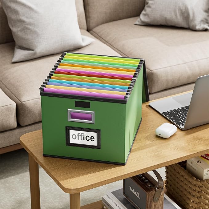 Portable Leather File Organizer Boxes with Lids, Office Document Boxes Organizer, Filing Boxes, Decorative Small File Boxes for Hanging Files, File Cabinet for Office/Home - 4 Pack