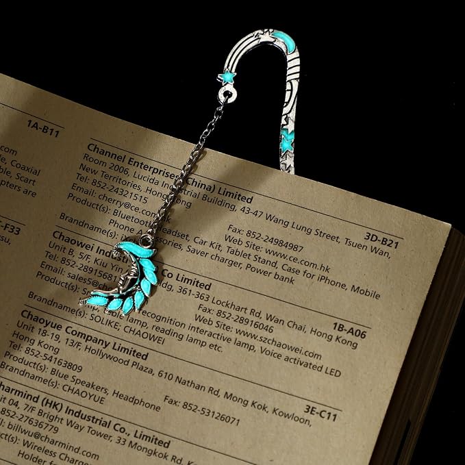 Jeffdad Luminous Moon and Stars Butterfly Bookmark, Glow in The Dark Fantasy Bookmark Gifts for Women Girls, Cool Reading Lovers(Silver Moon)