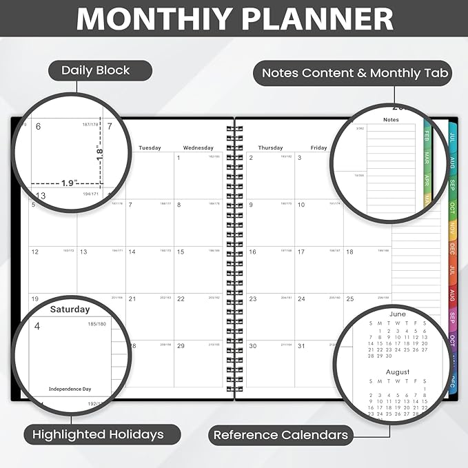 2026-2027 Monthly Planner - Academic Planner/Calendar 2026-2027, JUL 2026 - DEC 2027, Monthly Planners with Colorful Tabs, Planners for Daily Organizing - Waterproof Cover ( 8" x10", Notes Pages, Black)
