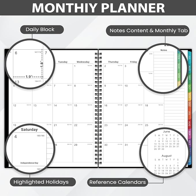 2026-2027 Monthly Planner - Academic Planner/Calendar 2026-2027, JUL 2026 - DEC 2027, Monthly Planners with Colorful Tabs, Planners for Daily Organizing - Waterproof Cover ( 8" x10", Notes Pages, Black)