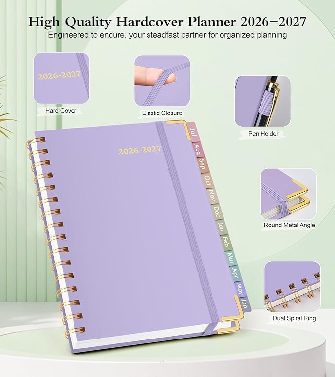 Academic Planner 2026-2027, Hardcover Weekly and Monthly Calendar Planner from July 2026 - June 2027, Daily Agenda Planners with Tabs, College School Organizer for Student Teacher, A4 (8.5" x 11"), Purple