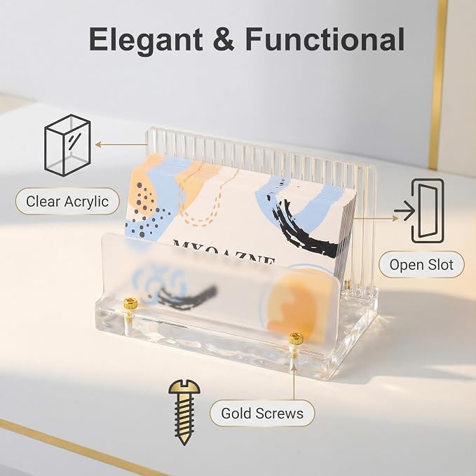 Acrylic Business Card Holder for Desk - Modern Aesthetic Desk Business Card Organizer, Office Desk Accessories Business Card Display Stand for Women & Men, Holds 50 Cards