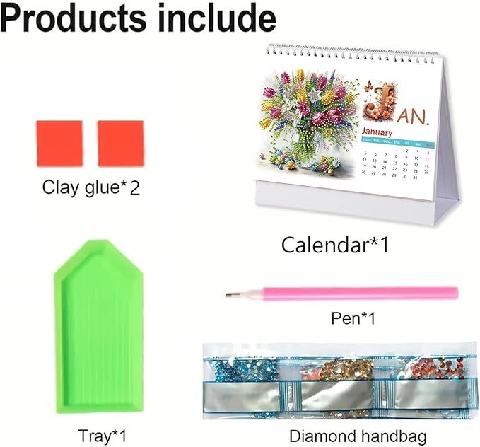 2026 Standing Desk Calendar DIY Diamond Art Painting Monthly Flip Desktop Calendar with To Do List Calendars Planner for Home Office-2026 Flowers