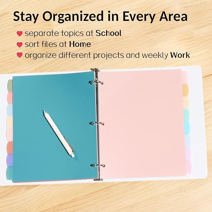 Sooez 8 Tabs Long-Lasting Plastic Write & Erase Large Tabs Dividers for 3 Ring Binder, Aesthetic Cute Pastels Binder Dividers for Student, Teacher, Office, Home Organizers, 3 Sets, Dusty Color