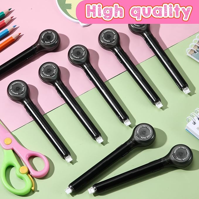 Gersoniel 10 Pack Correction Tape Pen Correctional Ink Tape Push Pull Protective, Easy to Use Applicator for School Office Supplies, 0.2 x 236 Inch (Black Color)