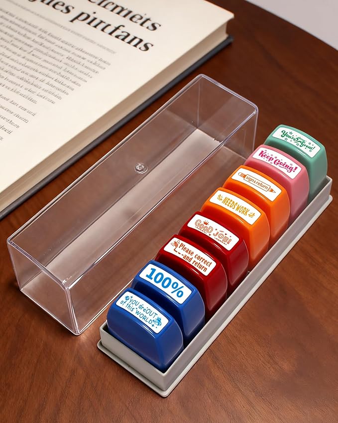 Teacher Stamps for Grading 8-Pack Self-Inking Teacher Stamp School Stamp for Homework Reward Grade Papers Motivate Students