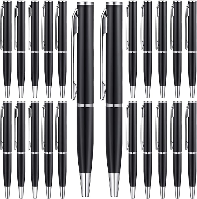 Chinco 16 Pcs Black Small Ballpoint Pen Mini Pens Bulk Metal Stainless Steel Point Pens Pack with Copper Fittings for Pockets Notebook Notepads Office School, 3 Inch