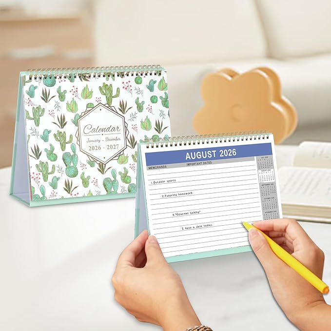 Desktop Calendar 2026-2027 (2 Years) 24 Months Flip Calendar Small Standing Office Desk, 10 x 8.3 inch Standing Desk Calendars (Jan.2026-Dec.2027) With Monthly Planner