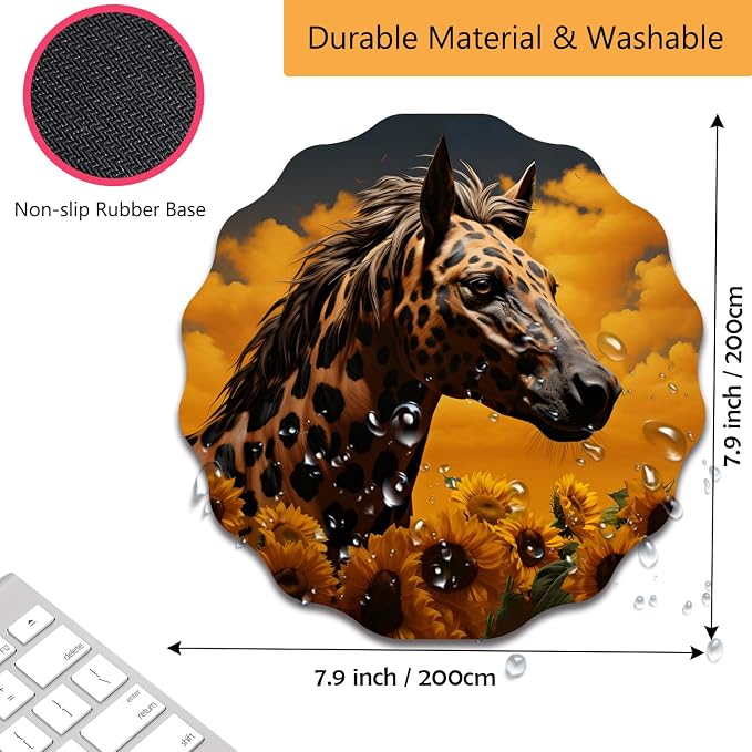 Pen Holder for Desk, PU Leather Multifunctional Desktop Storage Box and Anti-Slip Mouse Pad Set, Makeup Brush Holder Pen Organizer for Office and Home - Horse Leopard Print Sunflower