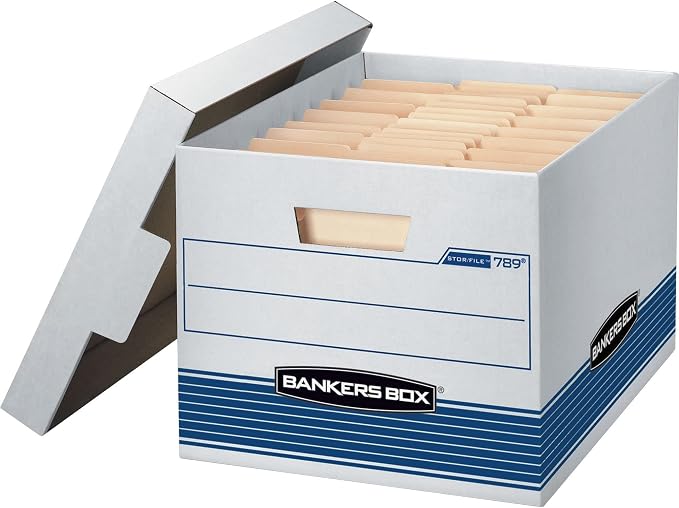 Bankers Box 4-Pack Medium Duty File Storage Boxes with Lids, FastFold Assembly, Letter/Legal, STOR/FILE, (0078907)