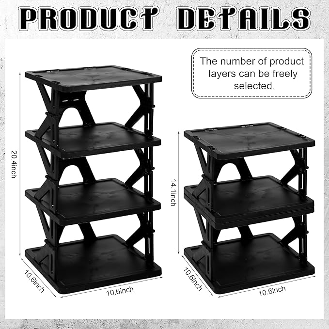 Lineshading 4 Tier Foldable Locker Organizer Shelf Foldable Storage Shelves Locker for School, Office, Gym Lockers, Dorm Room, Multi-Layer Shoe Gear Tower, Heavy-Duty No-Tool Portable Shelf(Black)