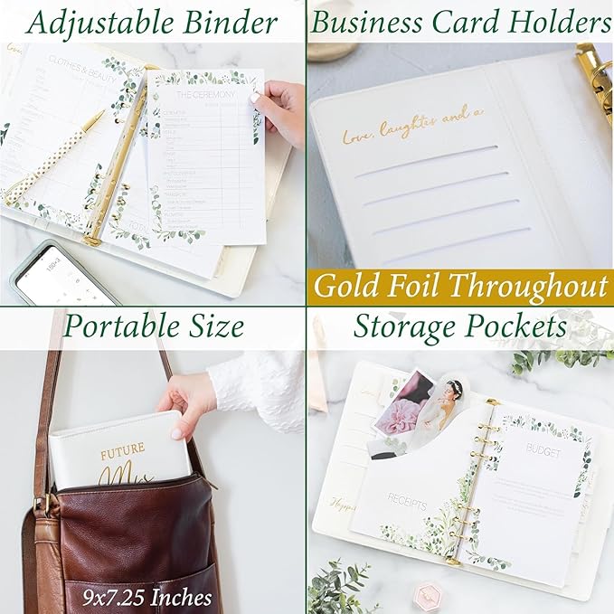 PERSONALIZED Wedding Planner Book and Organizer for The Bride - Faux Leather 'Future Mrs' Wedding Binder I Wedding Planning Book 2026 - 2027 Checklist Journal I Tissue Wrapped w/Stickers, Bookmark & Pen I Engagement Gift