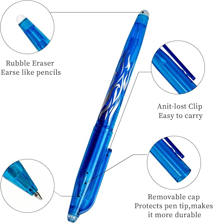 RIANCY Blue Erasable Gel Pens Fine Point Pen Erasable Gel Ink Pen 0.5mm, Rolling Ball Pens with Eraser,Blue Erasable Pens for Adults Kids Students School Office Stationary Supplies Gifts 8PCS