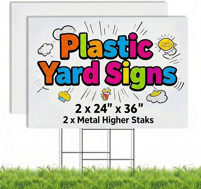 PEKGRIL 2 Pack 24 x 36 Inch Blank Yard Signs, Large Poster Board with Metal Stakes, Yard Sale Sign for Outside, Corrugated Plastic Board for Garage Sale, Garage Sale, Estate sale, Wedding, Parking - White