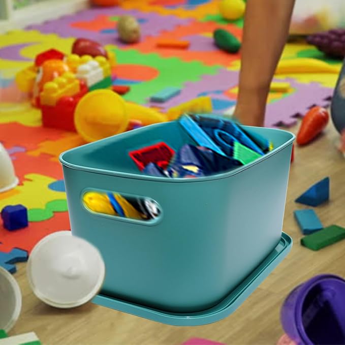 7 Pcs Plastic Storage Bins with Lid Colorful Storage Bins Small Desktop Storage Box Cubby Bins Stackable Storage Baskets for Office Classroom Kitchen Cabinet Shelf (10×7.1×6.2inch)