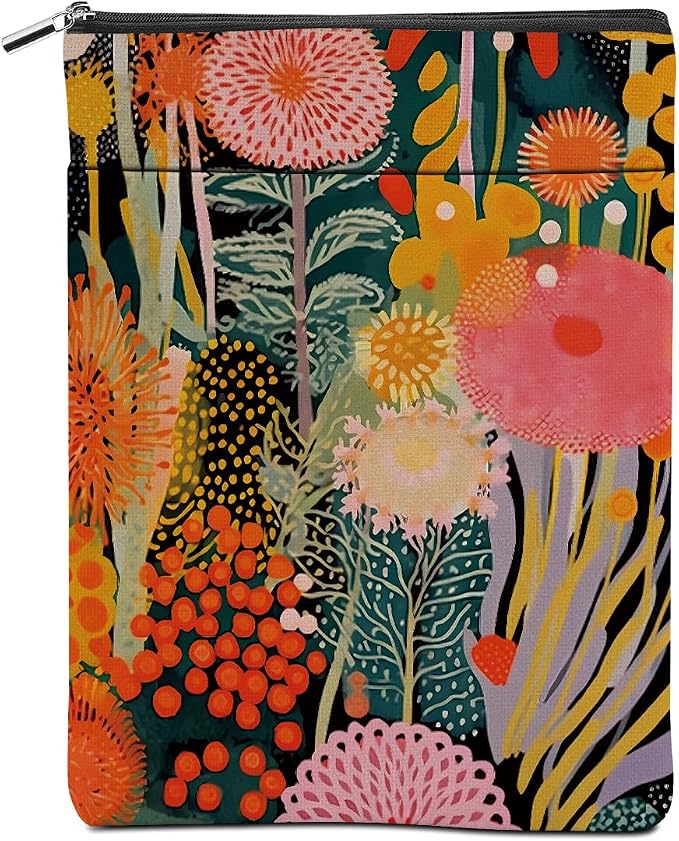 Botanical Flower Colorful Book Sleeve Book Accessories Book Cover Book Protector Christmas Birthday Boss Day Book Lovers Gifts Bookish Book Club Gifts for Readers Women Librarian Book Lover