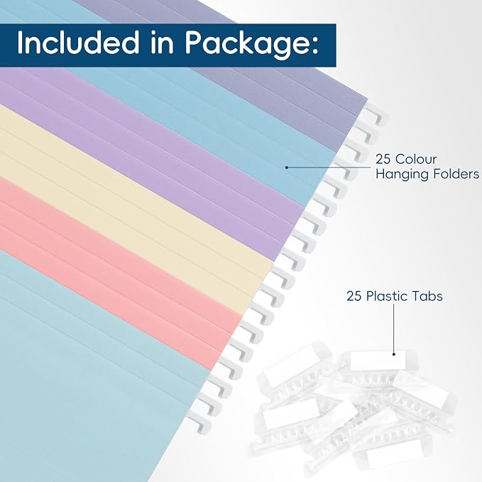 Hanging File Folders,Purple 25 Pack Letter Size File Folders with 1/5-cut Tabs,Office Essentials for Filing Cabinet & Desk Storage