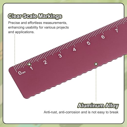 HARFINGTON Straight Ruler 20cm Metric Metal Aluminum Alloy Measuring Bookmark Clip Ruler Scale Tool for Measure Study Reading Classroom Office, Dark Red