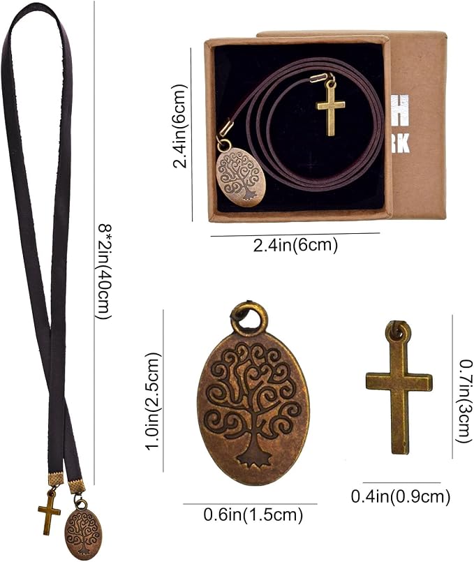 BLBMH Genuine Leather Bible Bookmark | Tree of Life Cross with Ribbon | Christian Gifts for Women Men Book Lovers Mom - Coffee LB2