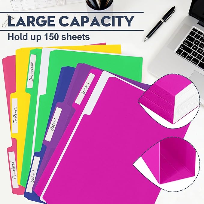 File Folders,150 Pack Colored File Folders Letter Size,8.5" x 11",1/3 Cut Tab Bulk Durable Paper Folders with Blank Labels,Assorted 6 Colors Folders for Office Business School Home Use