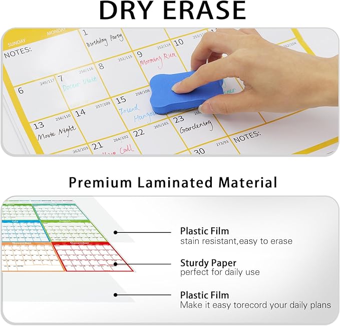 2026-2027 Large Dry Erase Calendar for Wall 48" x 32" Yearly Wall Calendar 24 Month Calendar Planner Laminated Erasable Yearly Planner Annual Task Organizer for Office School Home Use(Fold Package)