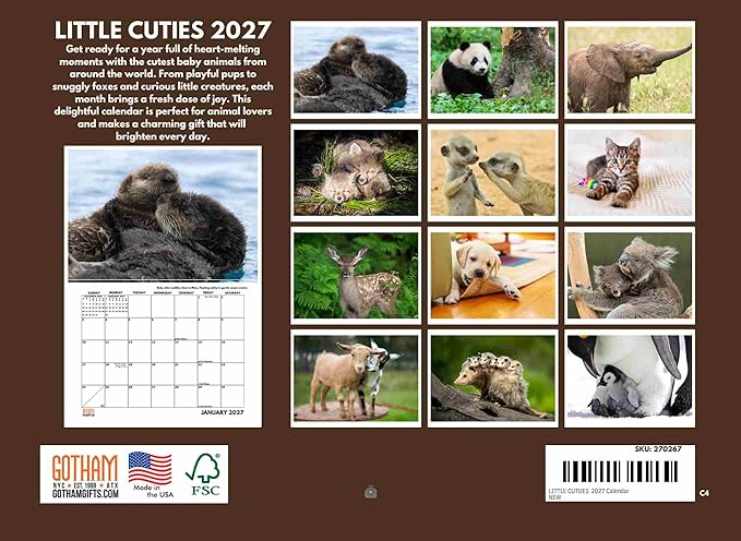 Cute Baby Animal Calendar 2027 Kids Monthly Wall Calender 12 Month