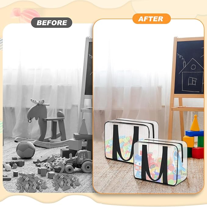 6PCS Large Toy Storage Bags, Clear Foldable Toy Organizer Bags with Zipper, Portable Travel Organizer Bags for Puzzles, Books, Art Supplies