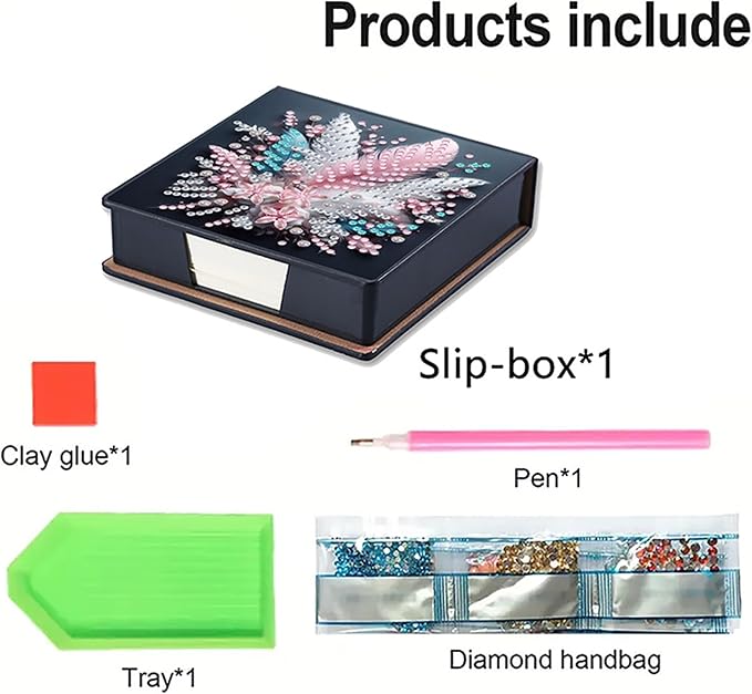 Feather Diamonds Painting Kit Note Box,Memo Paper Storage Box Diamond Art,Sticky Note Holder Diamond Art,Diamond Painting Memo Pad For Office Desk. (Feather)