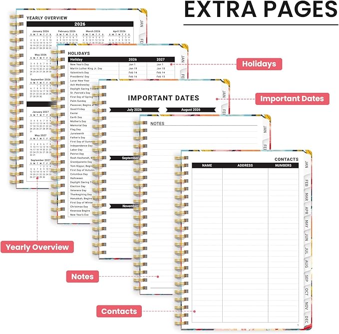 2026 Planner, Weekly and Monthly Calendar Planner for Women, Jan 2026 - Dec 2026, Hardcover Planning Agenda book with Tabs, Spiral Bound, Inner Pocket, Perfect for School Office Supplies, 6.3" x 8.5" - Pastel Garden